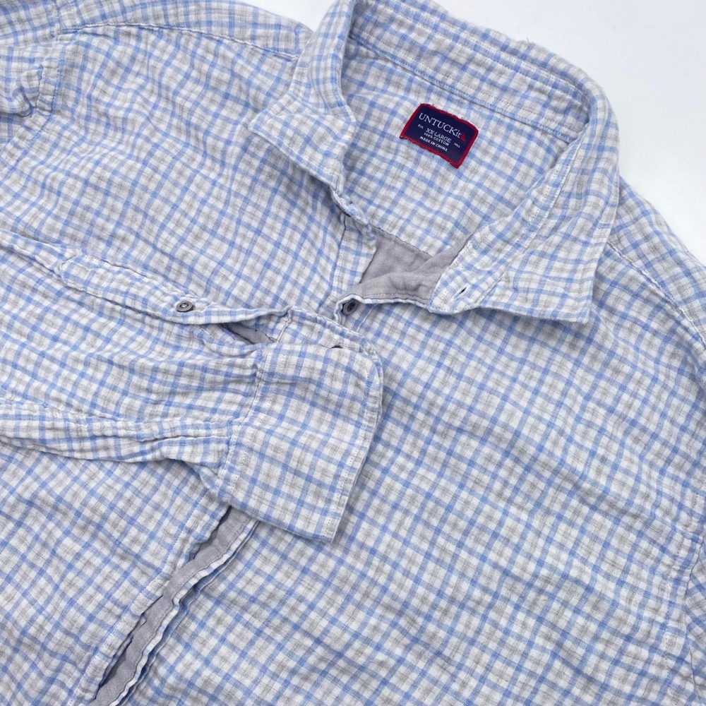 UNTUCKit Gingham Plaid Button Down Shirt Men XXL Blue Cotton Casual Untucked